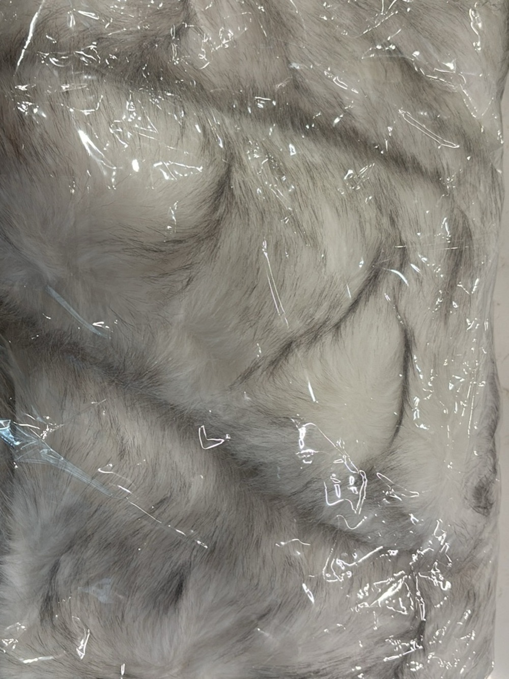 Plush Faux Fur Shaw in Light Gray with Darker Accents